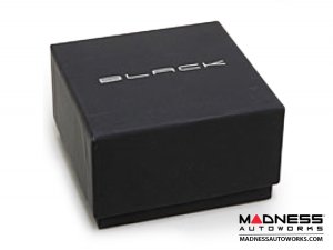 FIAT 500 Gear Shift Knob - Black Italy - Silver Base/ Black Leather Top + ABARTH Logo - V2